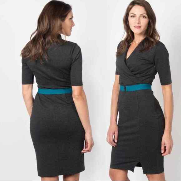 Betabrand Womens Dress Size XL Faux Wrap Spotlight Sheath Charcoal Gray Ponte - Picture 1 of 8